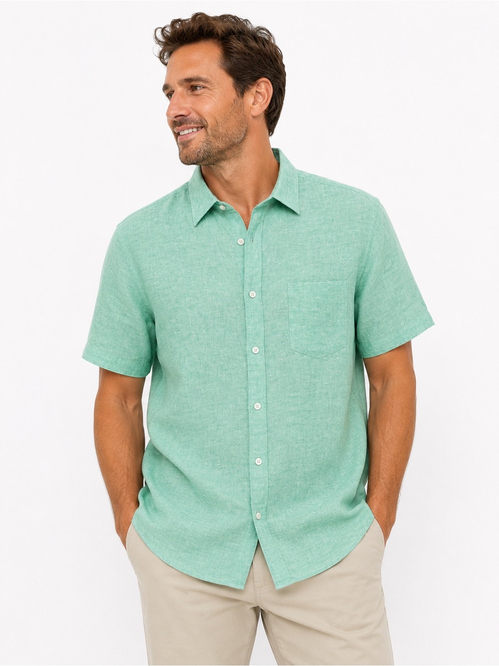 UNTUCKit Cameron 100% Linen Shirt Men’s XL Green Short Sleeve Button Up